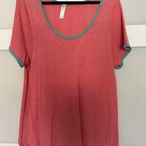 LuLaRoe Classic T XL Coral Pink Teal Trim Short Sleeve Scoop Neck Top
